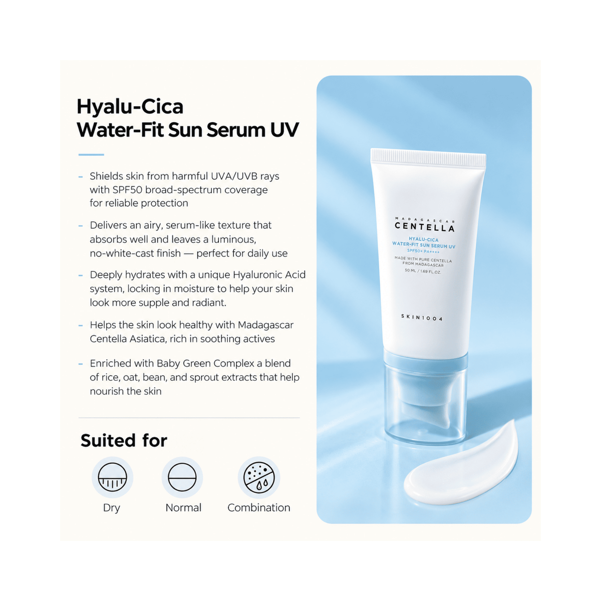 Skin1004 - Madagascar Centella Hyalu-Cica Water-Fit Sun Serum